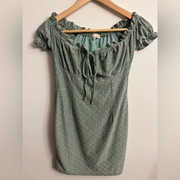 Blush Milk Maid Eyelet Mini Dress Mint Green - Picture 2 of 7